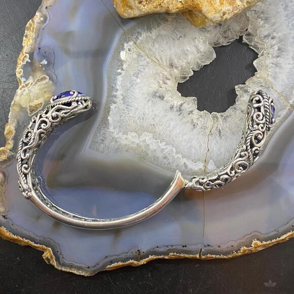 Carolyn Pollack Sterling Silver Faceted Lapis Doublet Decorated Hinged Bracelet - Picture 7 of 10